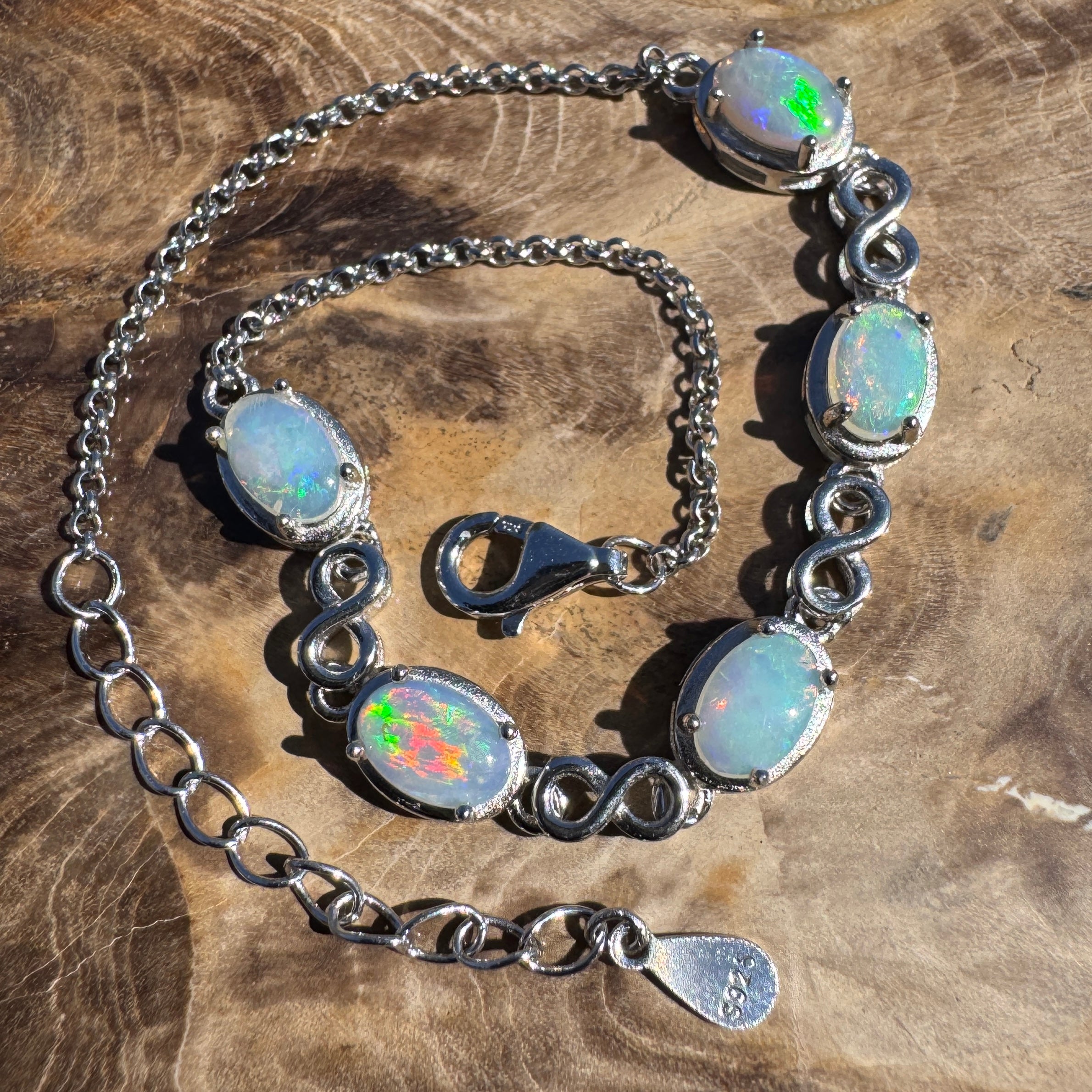 1.5ct Coober Pedy Opal Bracelet ~ 'Lambina Spectrum' | 925 Sterling Silver | Solid Australian Opal
