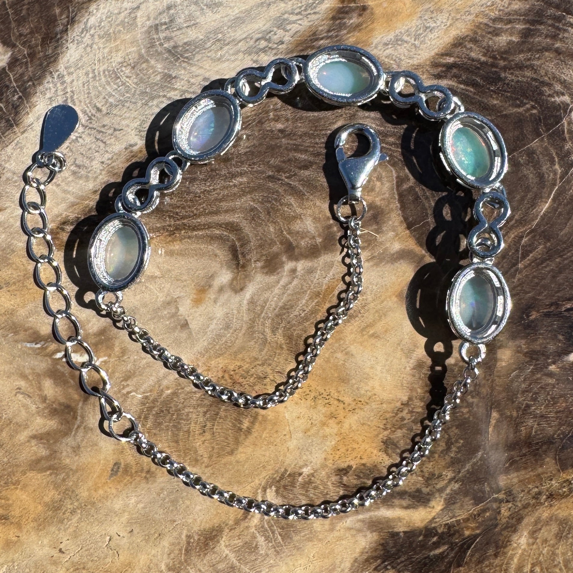 1.5ct Coober Pedy Opal Bracelet ~ 'Lambina Spectrum' | 925 Sterling Silver | Solid Australian Opal