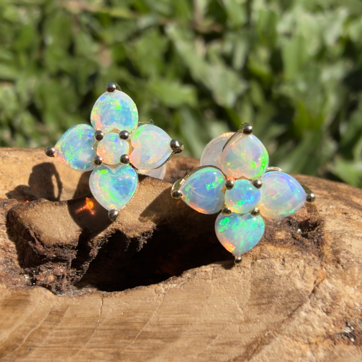 1.2ct Coober Pedy Opal Flower Stud Earrings ~ 'Hunter Valley Blossom' | 9ct Yellow Gold | Solid Australian Opal