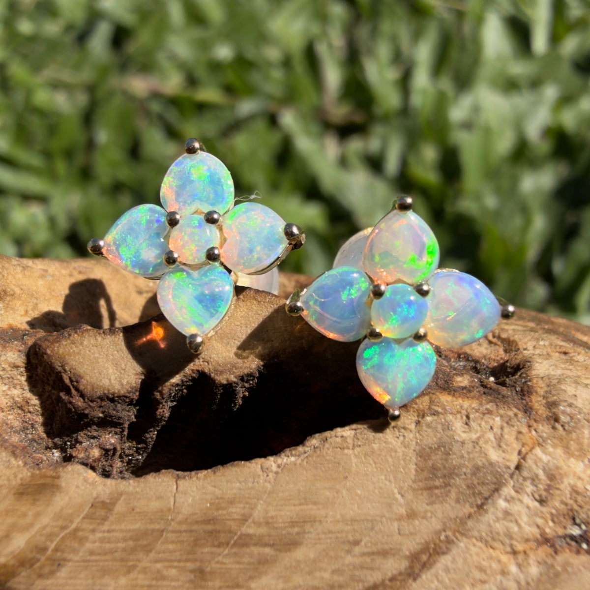 1.2ct Coober Pedy Opal Flower Stud Earrings ~ 'Hunter Valley Blossom' | 9ct Yellow Gold | Solid Australian Opal