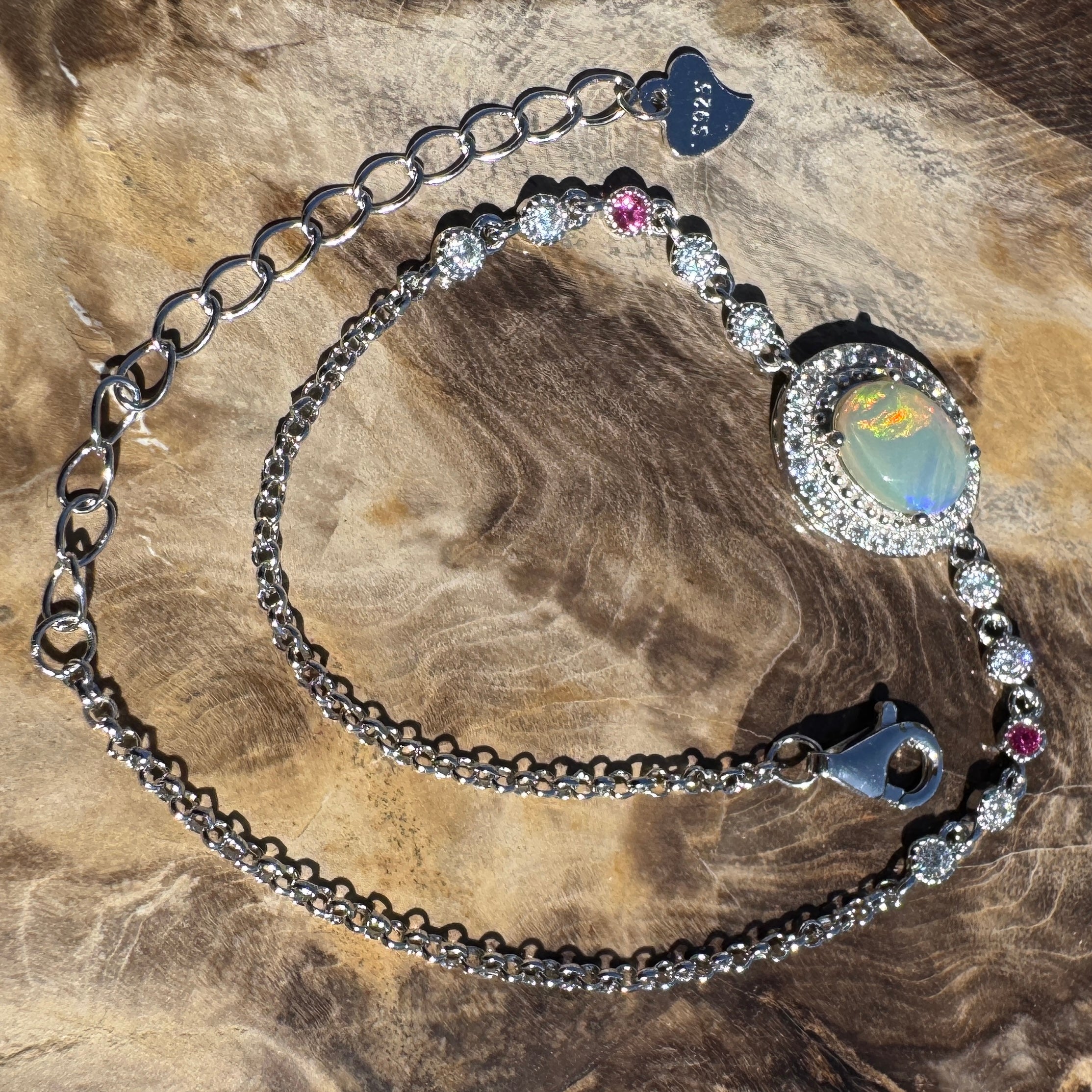 1.4ct Coober Pedy Opal Bracelet ~ 'Coober Colourline' | 925 Sterling Silver | Solid Australian Opal