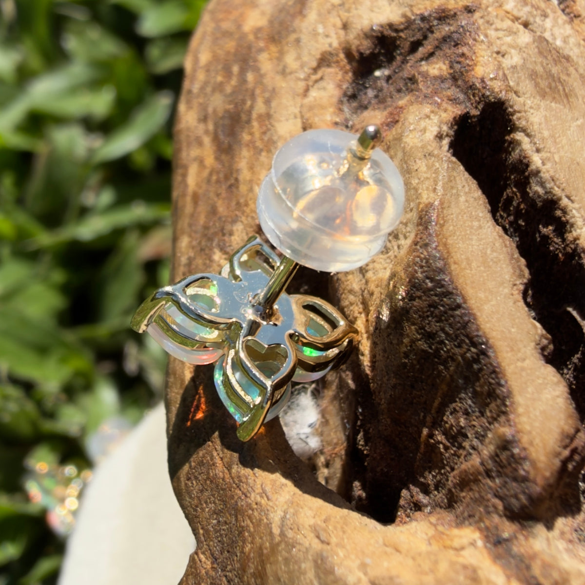 1.2ct Coober Pedy Opal Flower Stud Earrings ~ 'Hunter Valley Blossom' | 9ct Yellow Gold | Solid Australian Opal