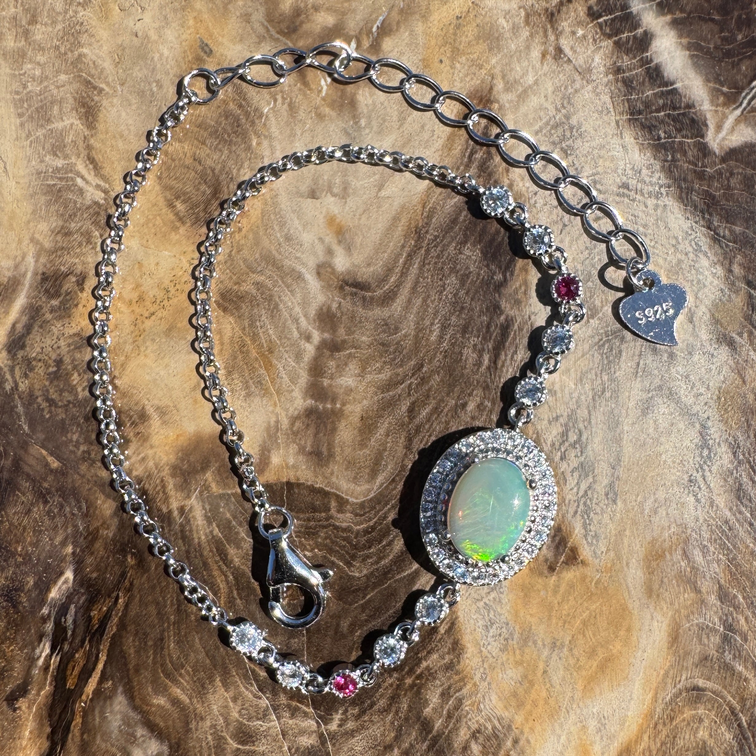 1.4ct Coober Pedy Opal Bracelet ~ 'Coober Colourline' | 925 Sterling Silver | Solid Australian Opal