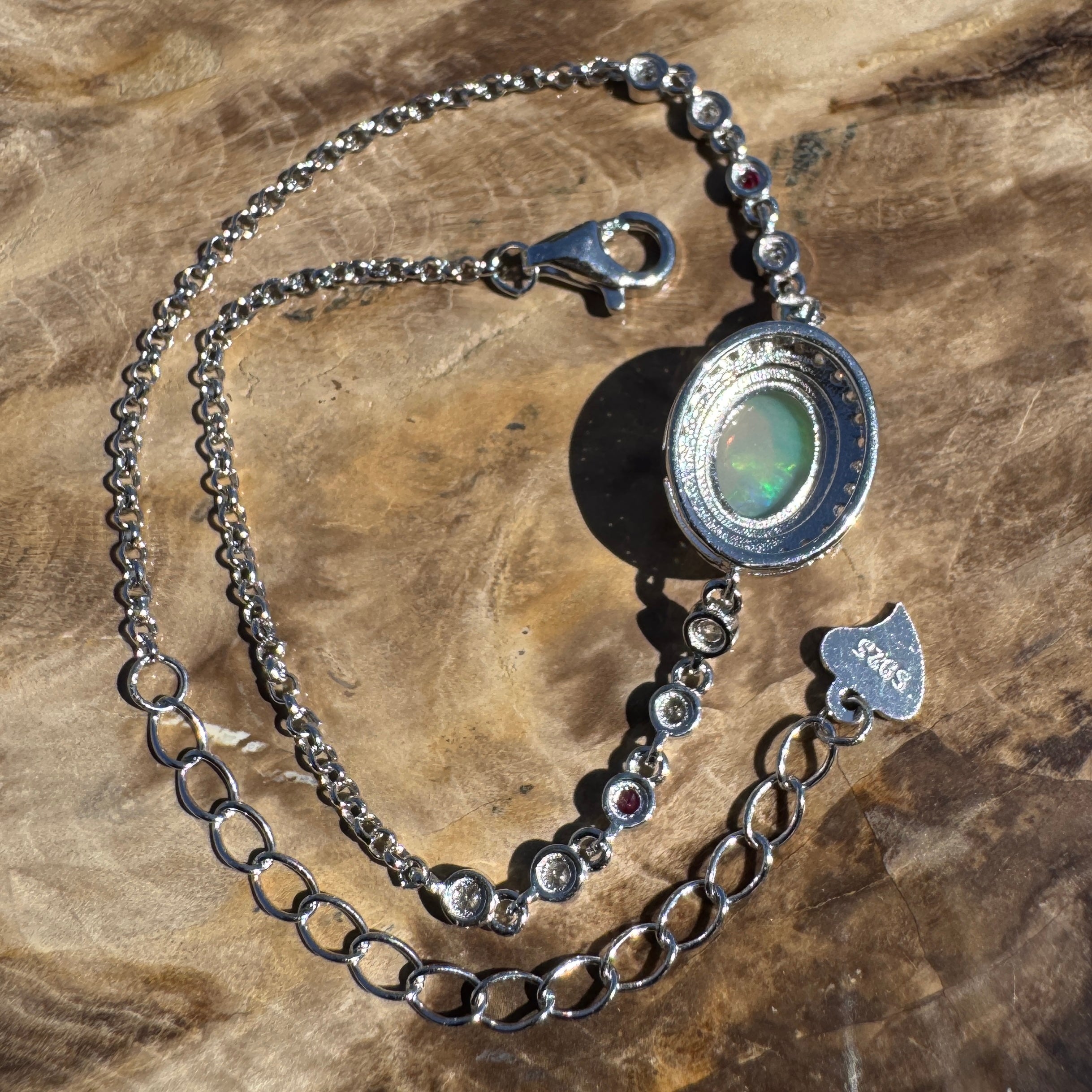 1.4ct Coober Pedy Opal Bracelet ~ 'Coober Colourline' | 925 Sterling Silver | Solid Australian Opal