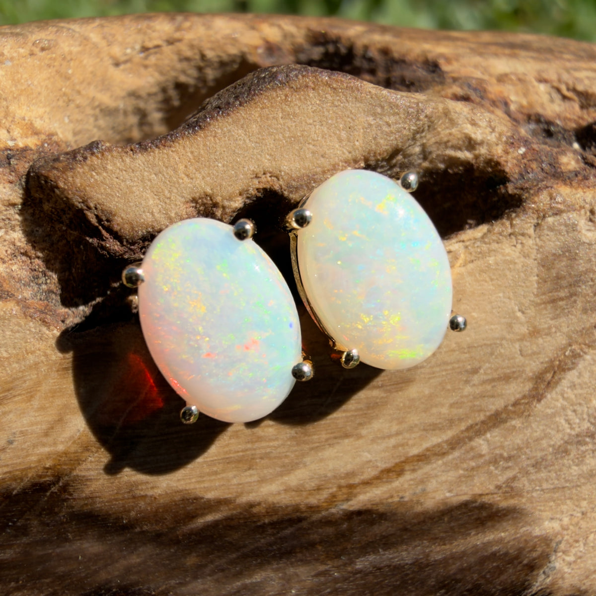 1.1ct Coober Pedy Opal Stud Earrings ~ 'Coolgardie Glow' | 9ct Yellow Gold | Solid Australian Opal