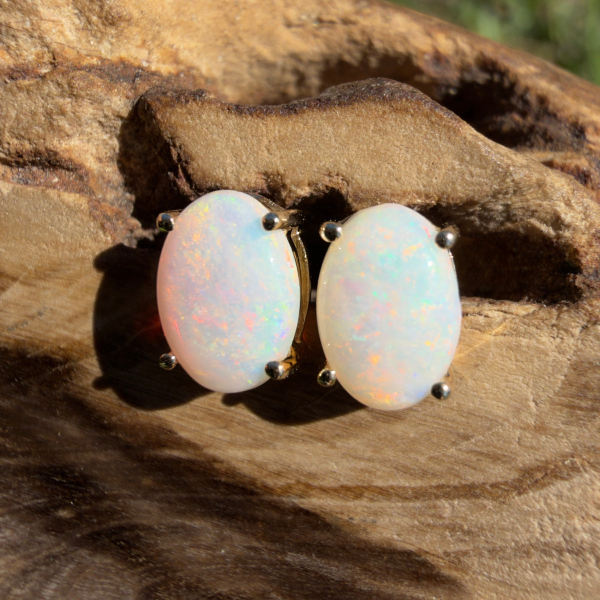 1.1ct Coober Pedy Opal Stud Earrings ~ 'Coolgardie Glow' | 9ct Yellow Gold | Solid Australian Opal