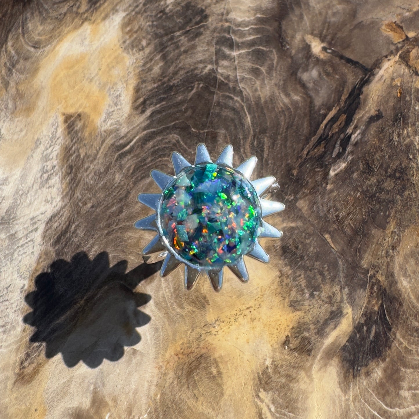 Handcrafted Australian Opal Chip Sterling Silver Ring