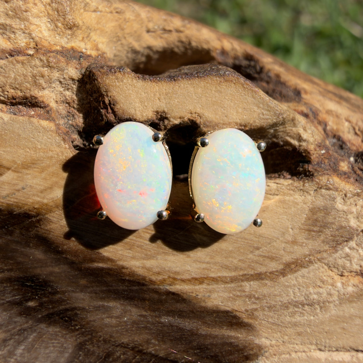 1.1ct Coober Pedy Opal Stud Earrings ~ 'Coolgardie Glow' | 9ct Yellow Gold | Solid Australian Opal