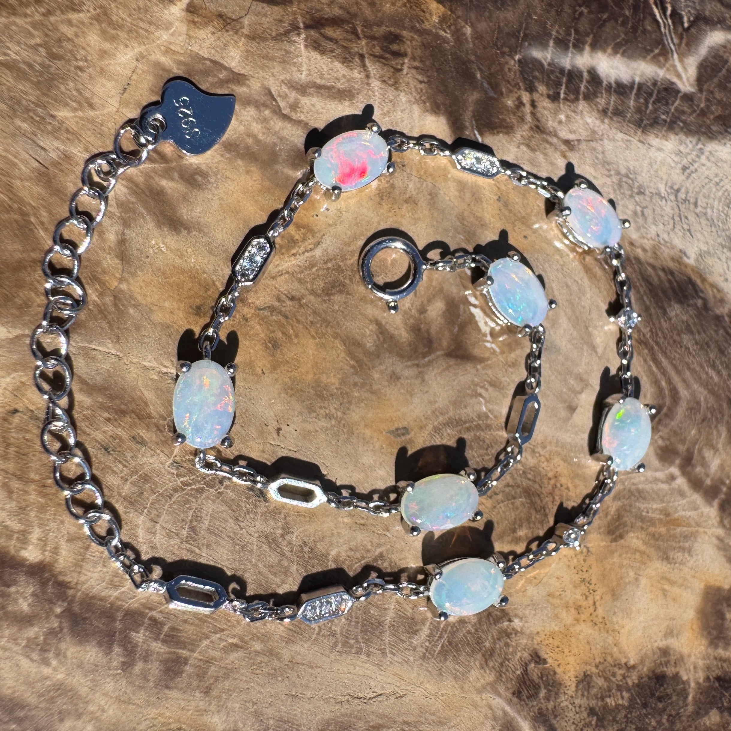 2.1ct Coober Pedy Opal Bracelet ~ 'Oodnadatta Seven Spectrum' | 925 Sterling Silver | Solid Australian Opal