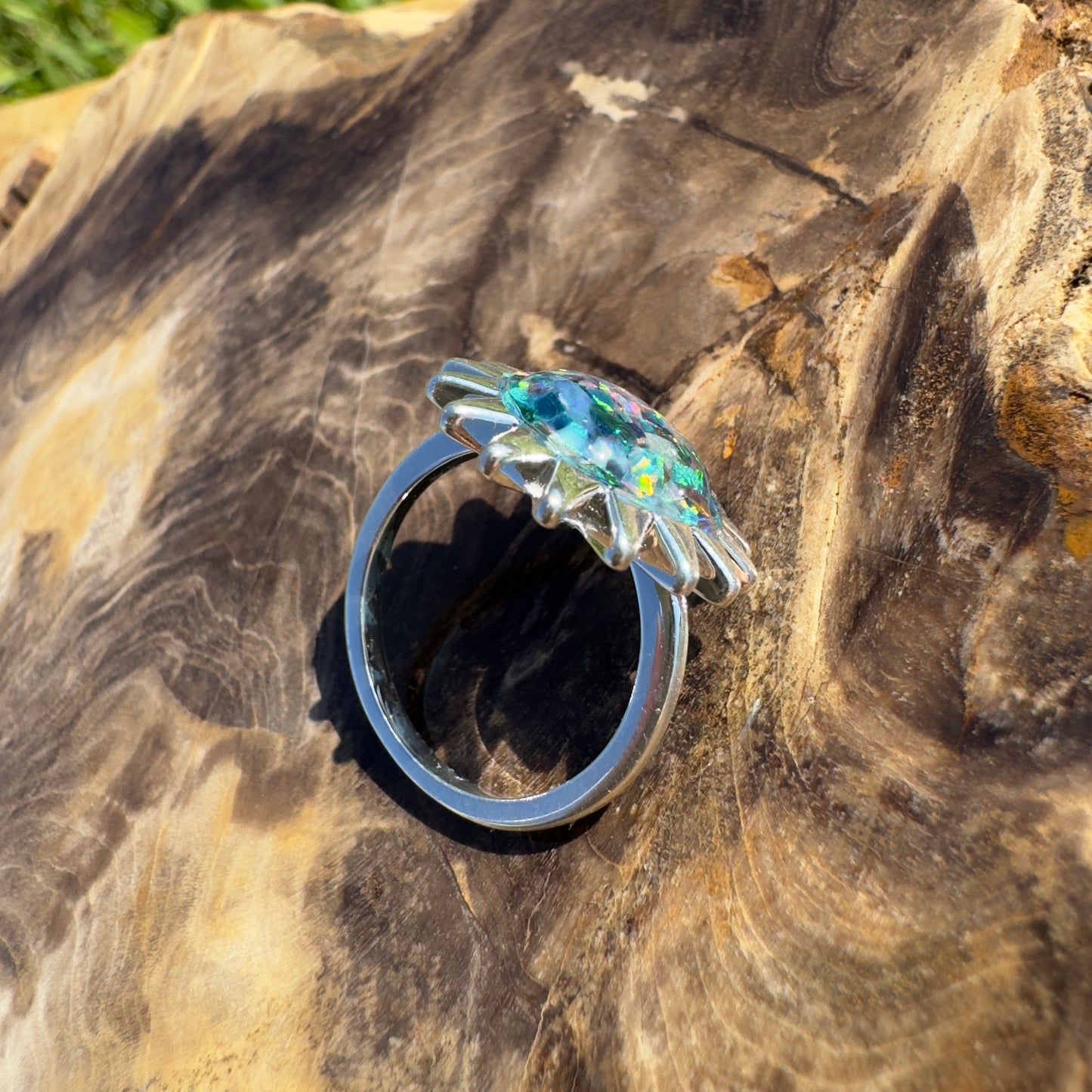 Handcrafted Australian Opal Chip Sterling Silver Ring