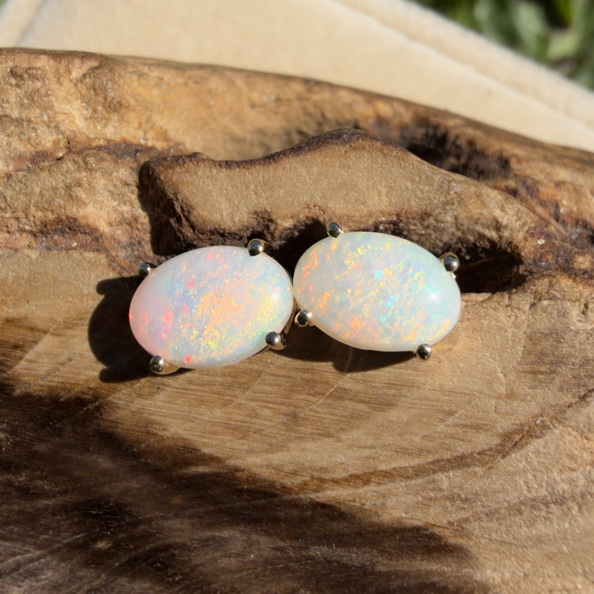 1.1ct Coober Pedy Opal Stud Earrings ~ 'Coolgardie Glow' | 9ct Yellow Gold | Solid Australian Opal