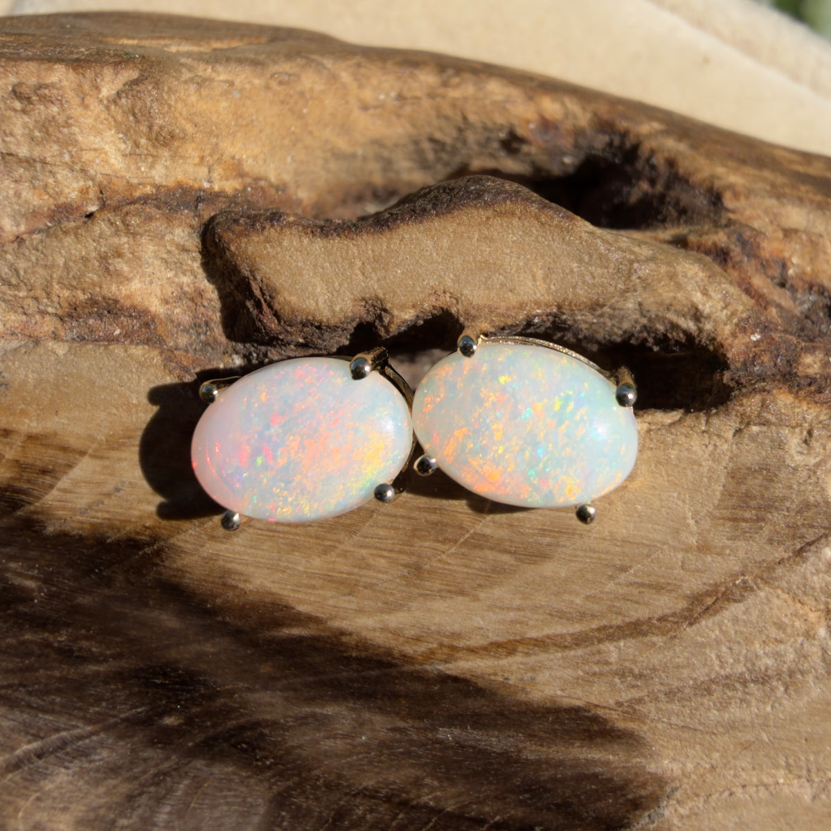 1.1ct Coober Pedy Opal Stud Earrings ~ 'Coolgardie Glow' | 9ct Yellow Gold | Solid Australian Opal