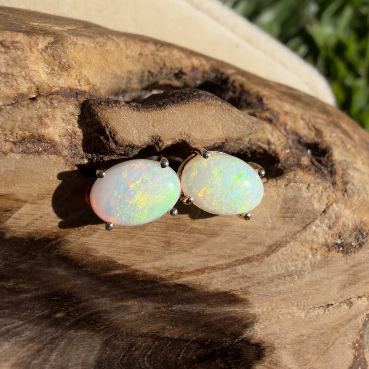 1.1ct Coober Pedy Opal Stud Earrings ~ 'Coolgardie Glow' | 9ct Yellow Gold | Solid Australian Opal