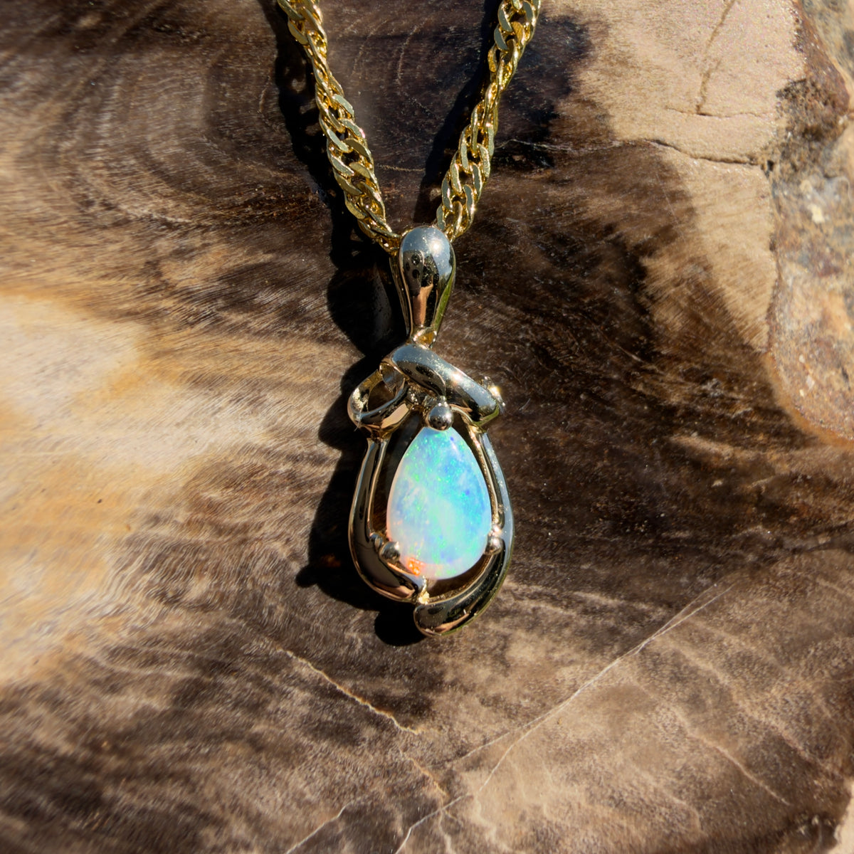 0.4ct Coober Pedy Opal Pendant Necklace ~ 'Gippsland Spark' | 9ct Yellow Gold | Solid Australian Opal