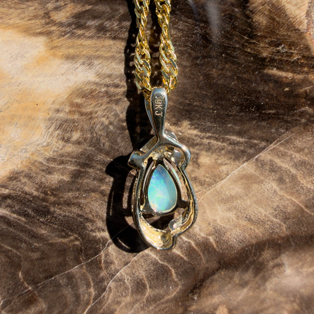 0.4ct Coober Pedy Opal Pendant Necklace ~ 'Gippsland Spark' | 9ct Yellow Gold | Solid Australian Opal