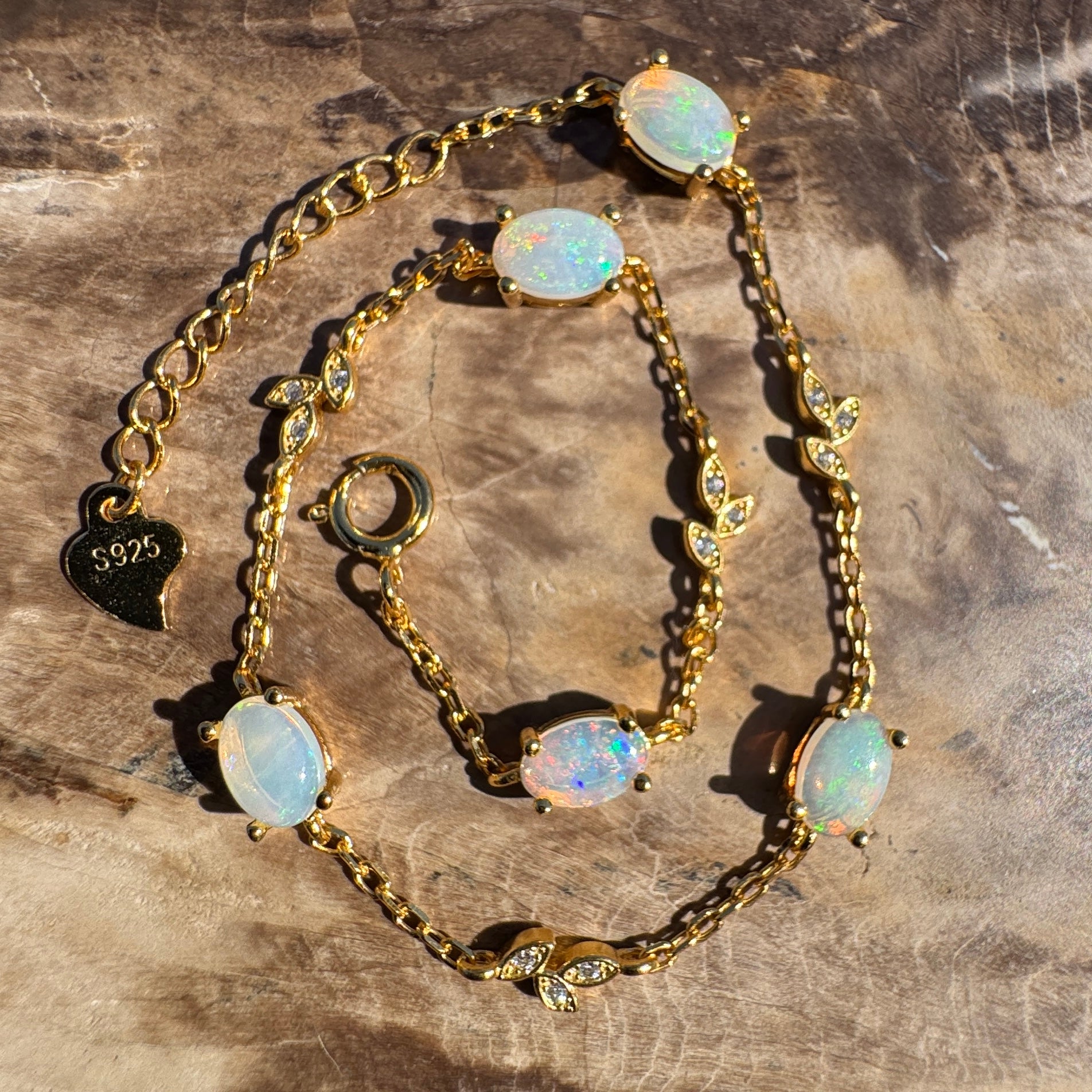 1.5ct Coober Pedy Opal Bracelet ~ 'Marla Gold Spectrum' | Gold Coated 925 Sterling Silver | Solid Australian Opal