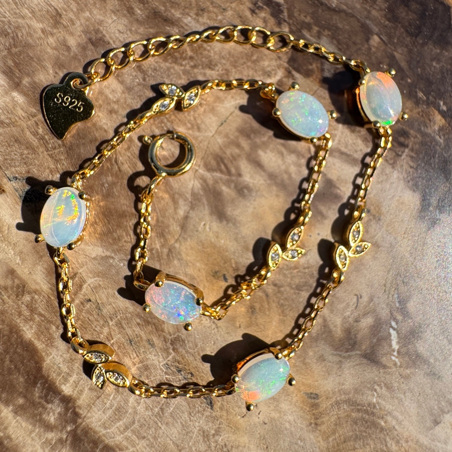 1.5ct Coober Pedy Opal Bracelet ~ 'Marla Gold Spectrum' | Gold Coated 925 Sterling Silver | Solid Australian Opal