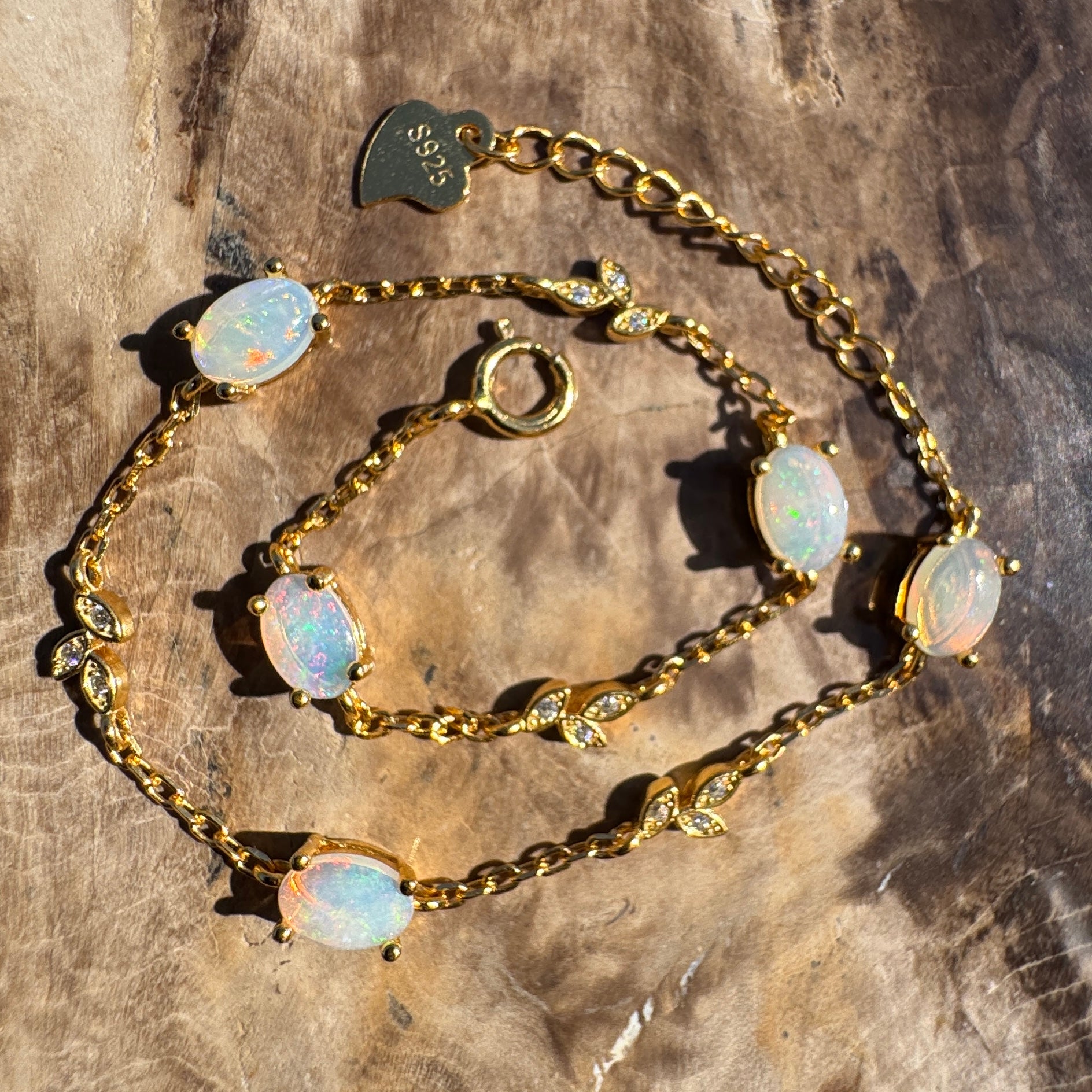 1.5ct Coober Pedy Opal Bracelet ~ 'Marla Gold Spectrum' | Gold Coated 925 Sterling Silver | Solid Australian Opal