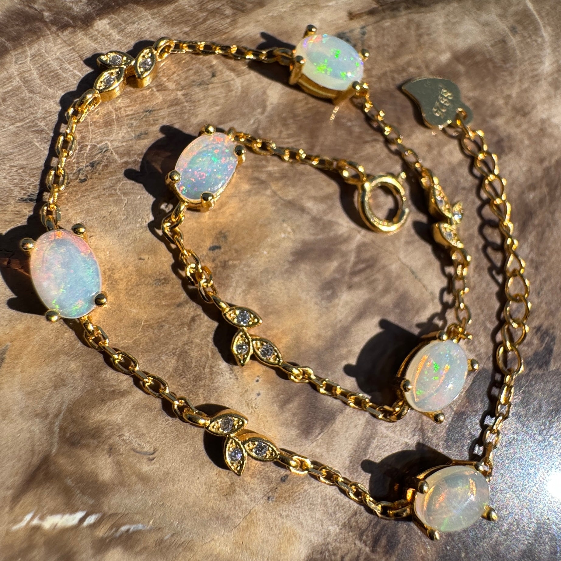 1.5ct Coober Pedy Opal Bracelet ~ 'Marla Gold Spectrum' | Gold Coated 925 Sterling Silver | Solid Australian Opal