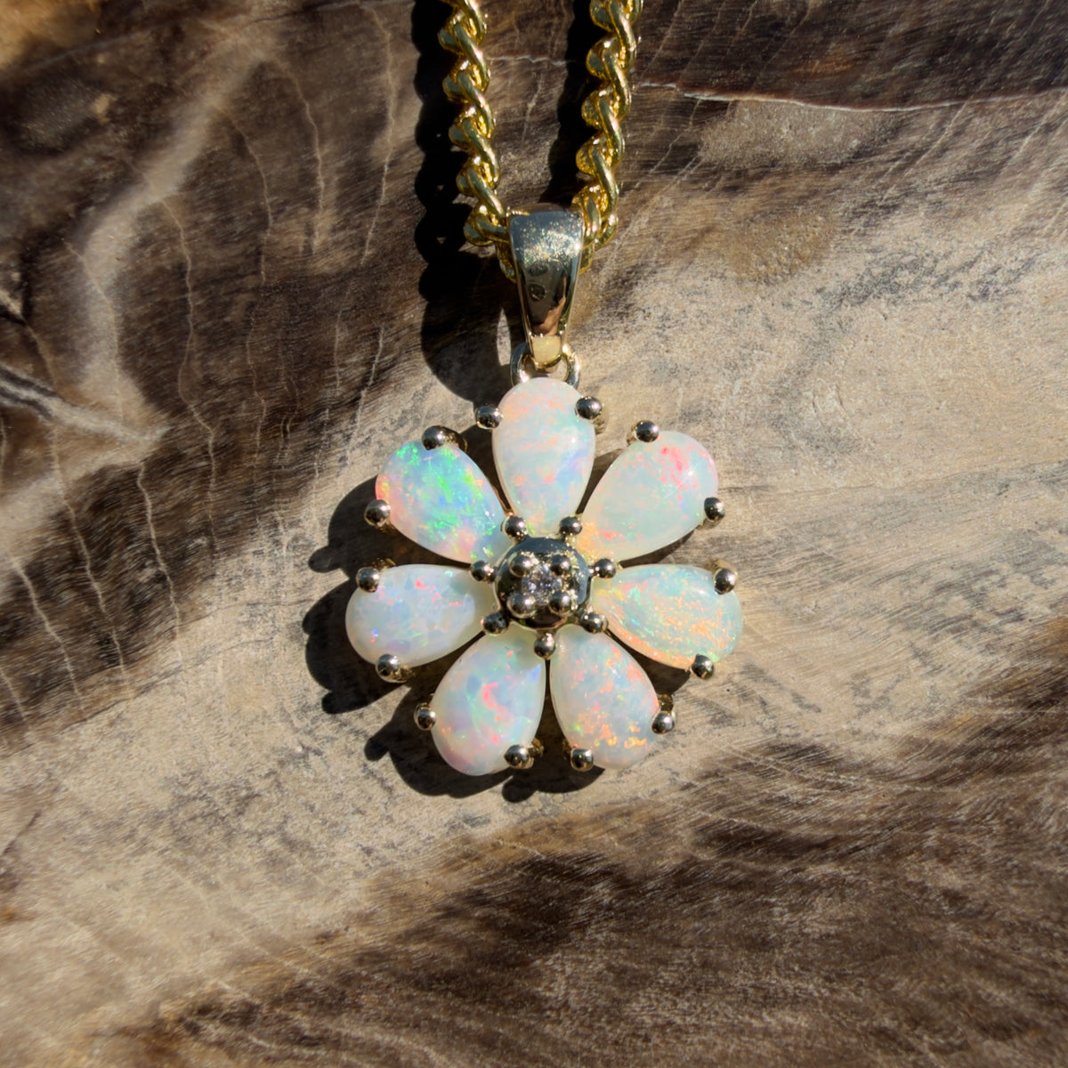 1.5ct Coober Pedy Opal Pendant Necklace ~ 'Coorong Spark' | 9ct Yellow Gold | Solid Australian Opal