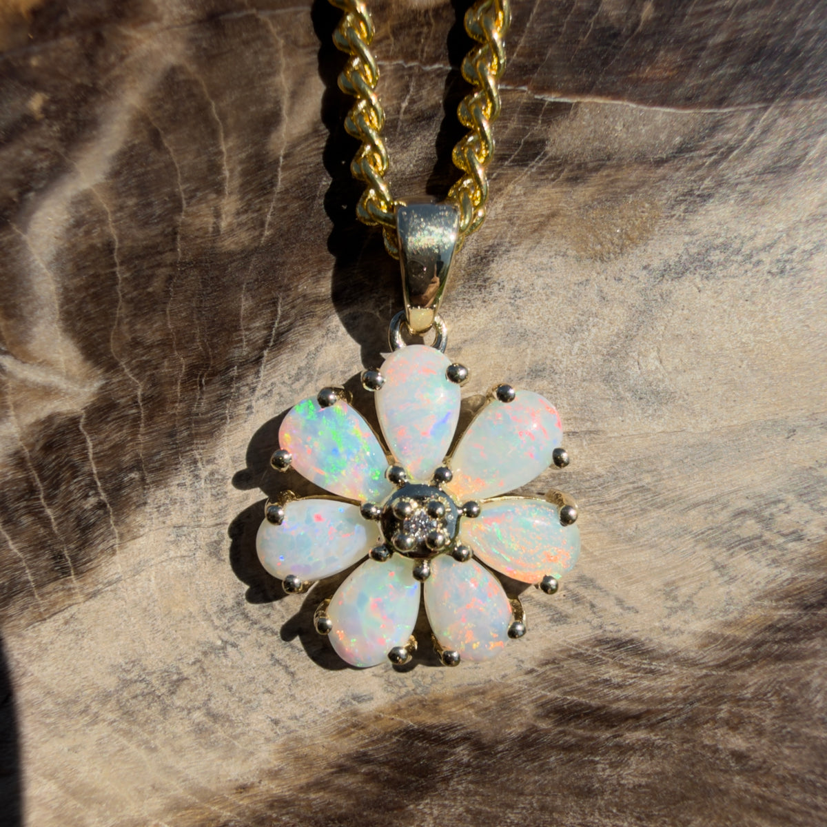 1.5ct Coober Pedy Opal Pendant Necklace ~ 'Coorong Spark' | 9ct Yellow Gold | Solid Australian Opal