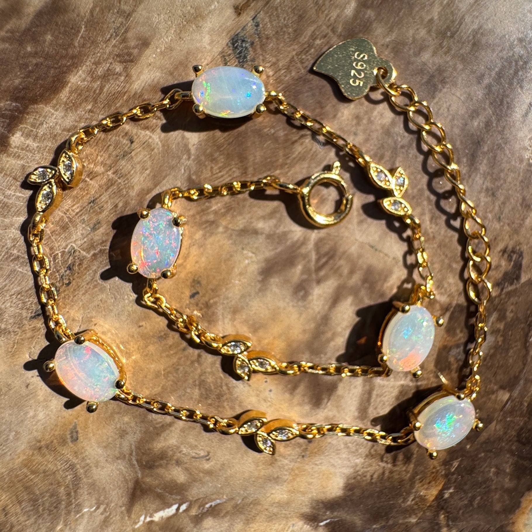 1.5ct Coober Pedy Opal Bracelet ~ 'Marla Gold Spectrum' | Gold Coated 925 Sterling Silver | Solid Australian Opal