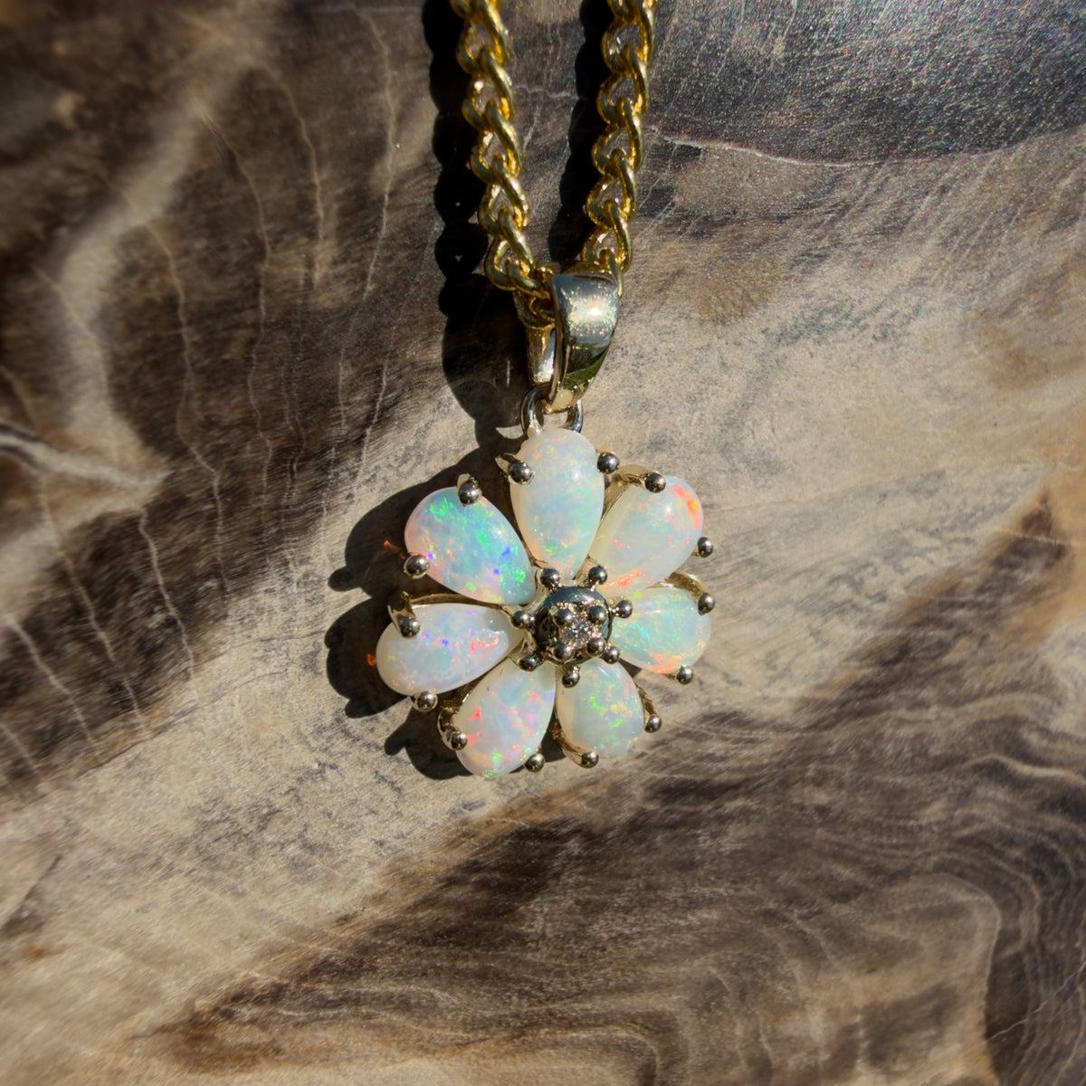 1.5ct Coober Pedy Opal Pendant Necklace ~ 'Coorong Spark' | 9ct Yellow Gold | Solid Australian Opal