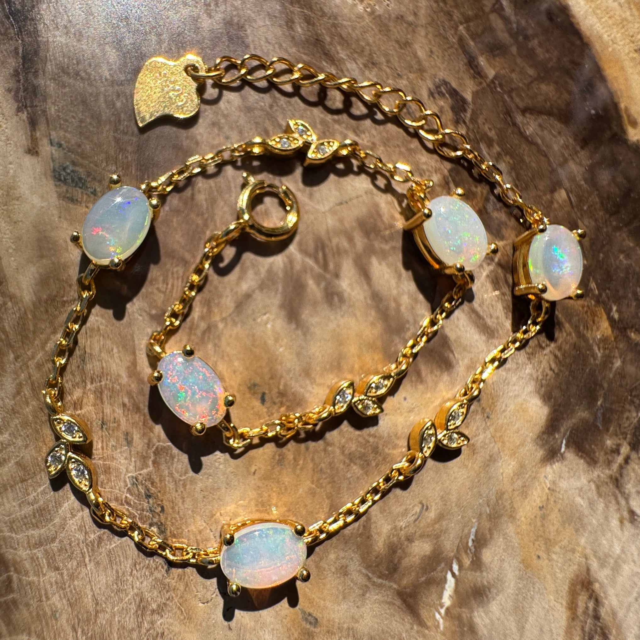 1.5ct Coober Pedy Opal Bracelet ~ 'Marla Gold Spectrum' | Gold Coated 925 Sterling Silver | Solid Australian Opal