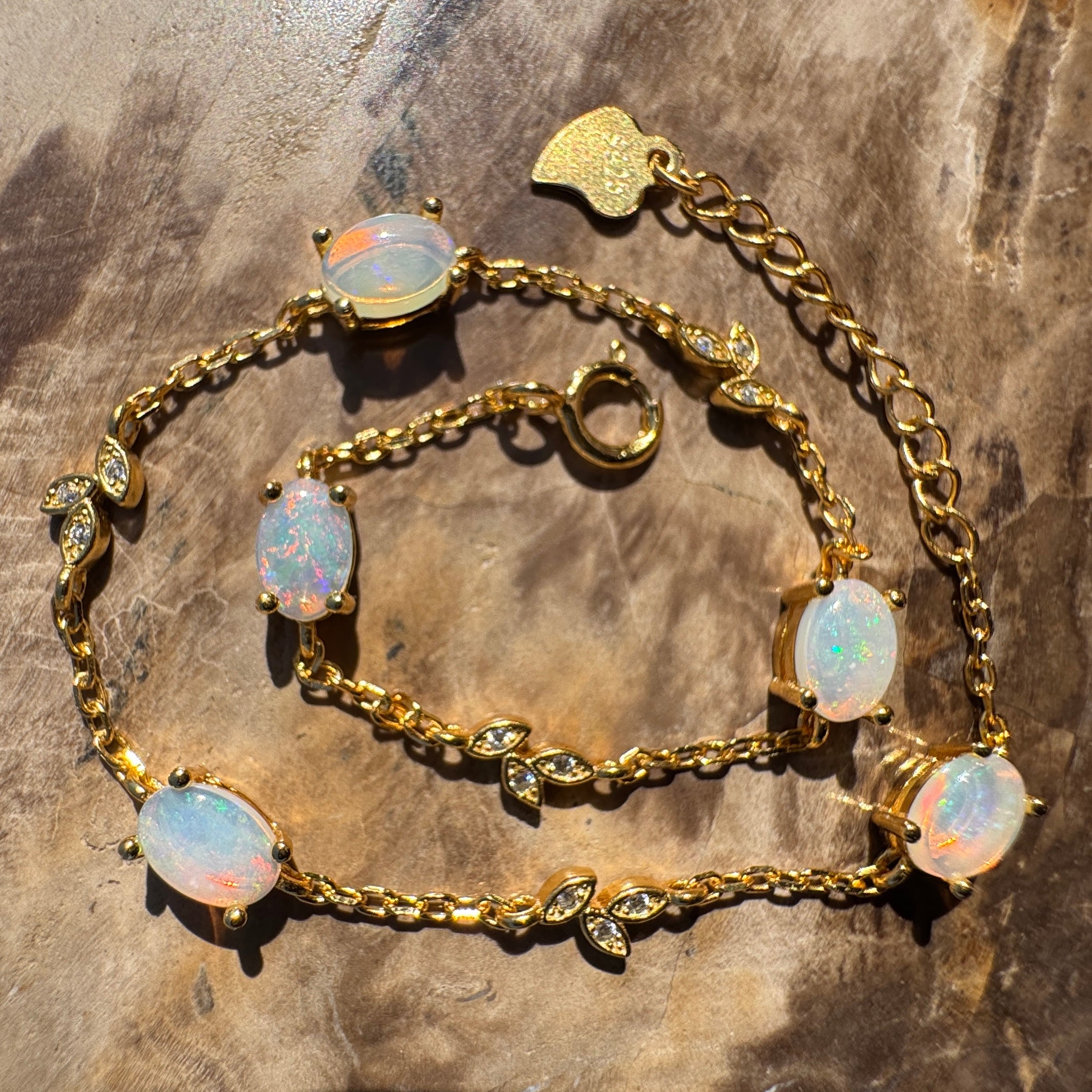 1.5ct Coober Pedy Opal Bracelet ~ 'Marla Gold Spectrum' | Gold Coated 925 Sterling Silver | Solid Australian Opal