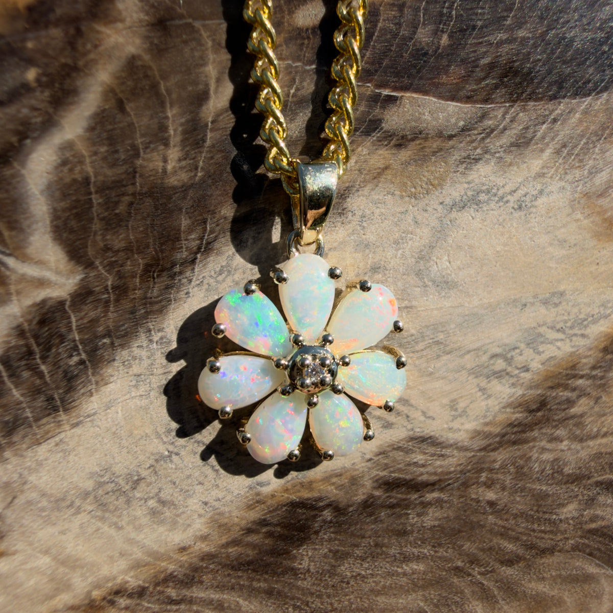 1.5ct Coober Pedy Opal Pendant Necklace ~ 'Coorong Spark' | 9ct Yellow Gold | Solid Australian Opal