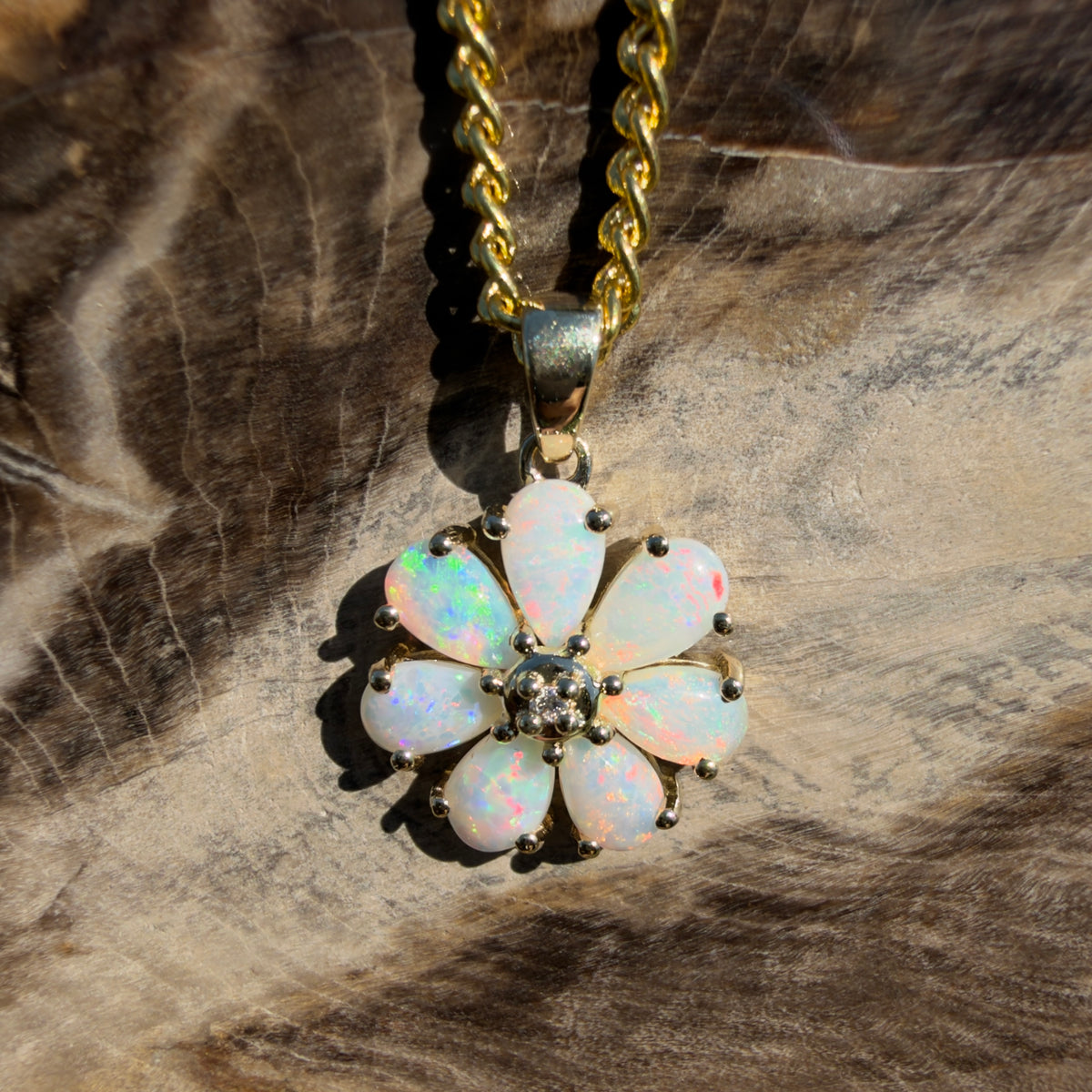 1.5ct Coober Pedy Opal Pendant Necklace ~ 'Coorong Spark' | 9ct Yellow Gold | Solid Australian Opal