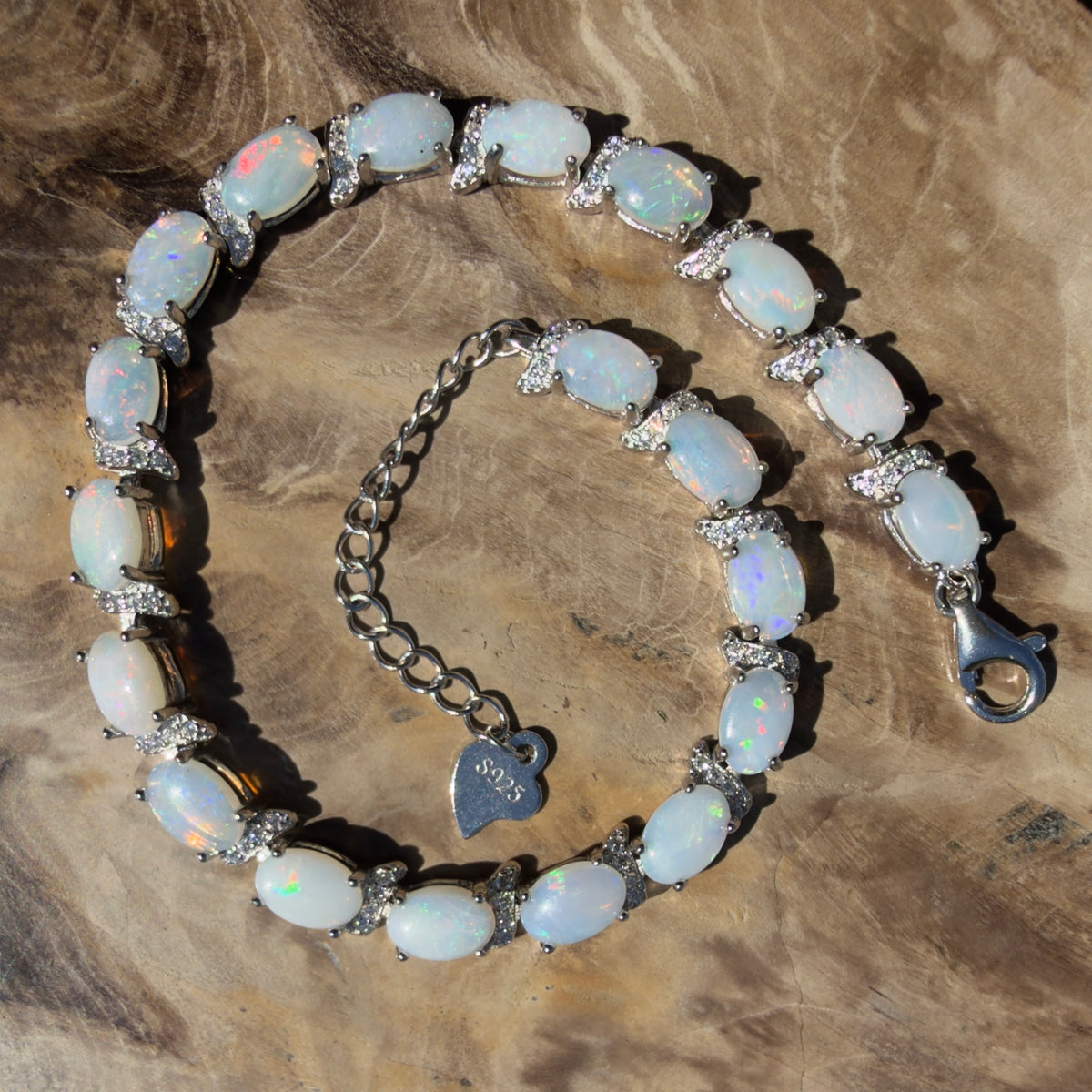 7.4ct Coober Pedy Opal Bracelet ~ 'Heron Island Rainbow' | 925 Sterling Silver | Solid Australian Opal