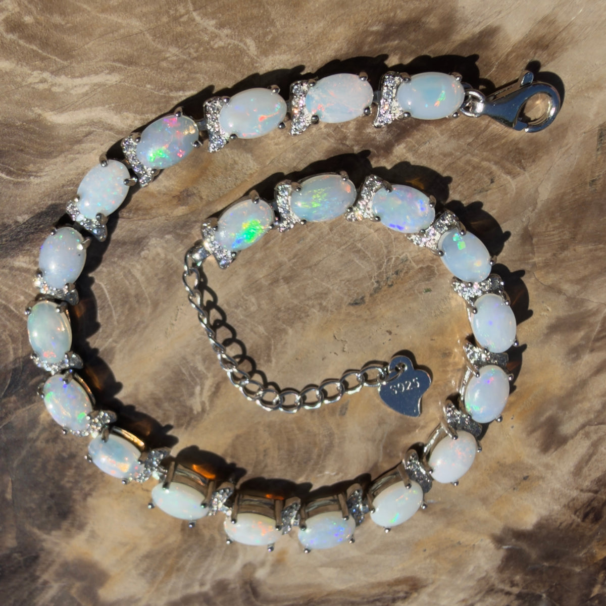 7.4ct Coober Pedy Opal Bracelet ~ 'Heron Island Rainbow' | 925 Sterling Silver | Solid Australian Opal