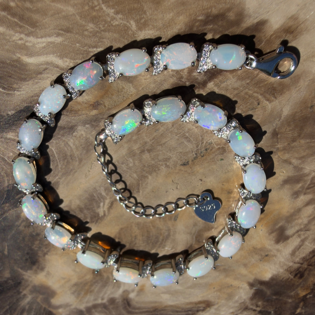 7.4ct Coober Pedy Opal Bracelet ~ 'Heron Island Rainbow' | 925 Sterling Silver | Solid Australian Opal
