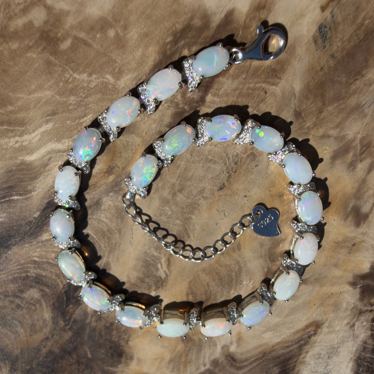 7.4ct Coober Pedy Opal Bracelet ~ 'Heron Island Rainbow' | 925 Sterling Silver | Solid Australian Opal
