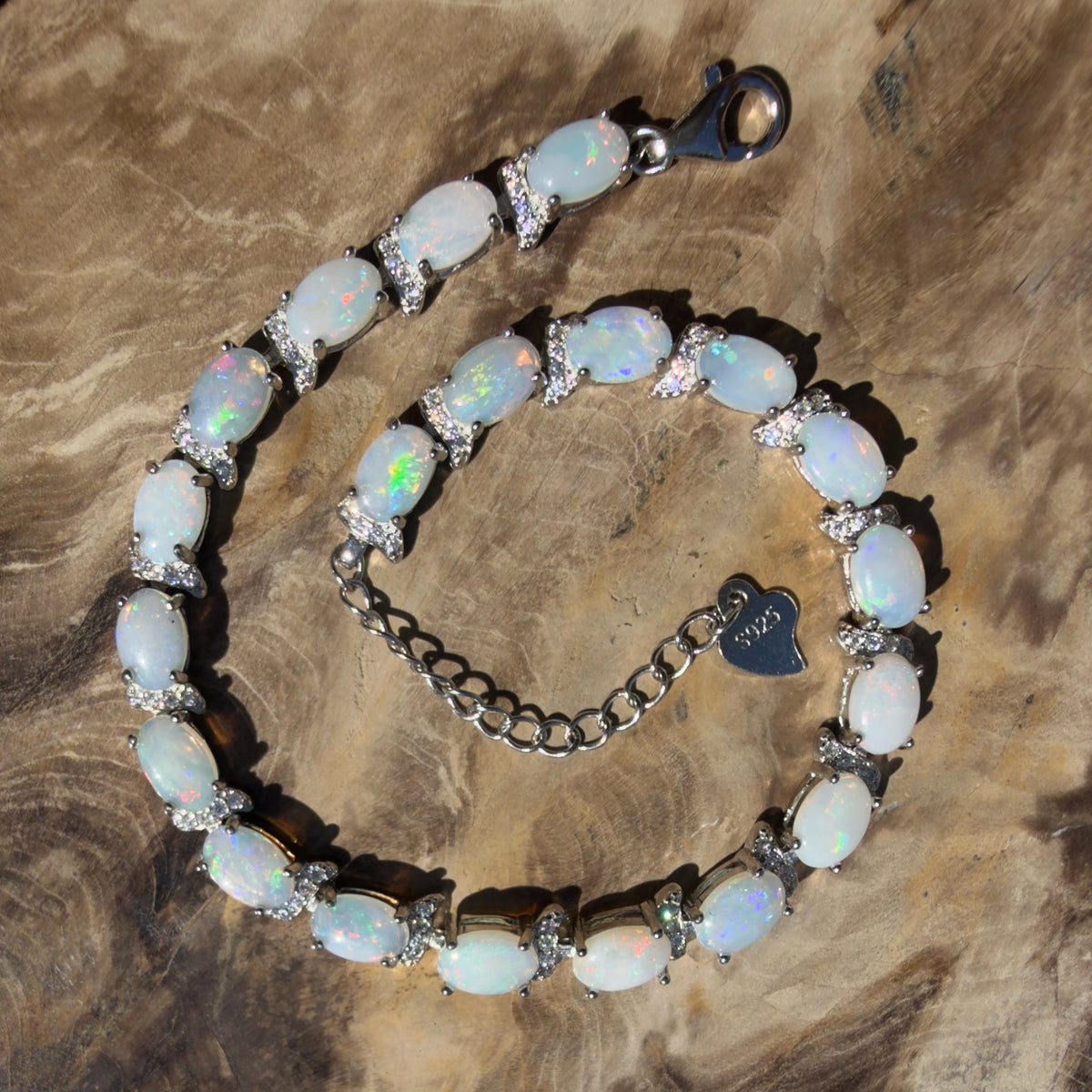 7.4ct Coober Pedy Opal Bracelet ~ 'Heron Island Rainbow' | 925 Sterling Silver | Solid Australian Opal