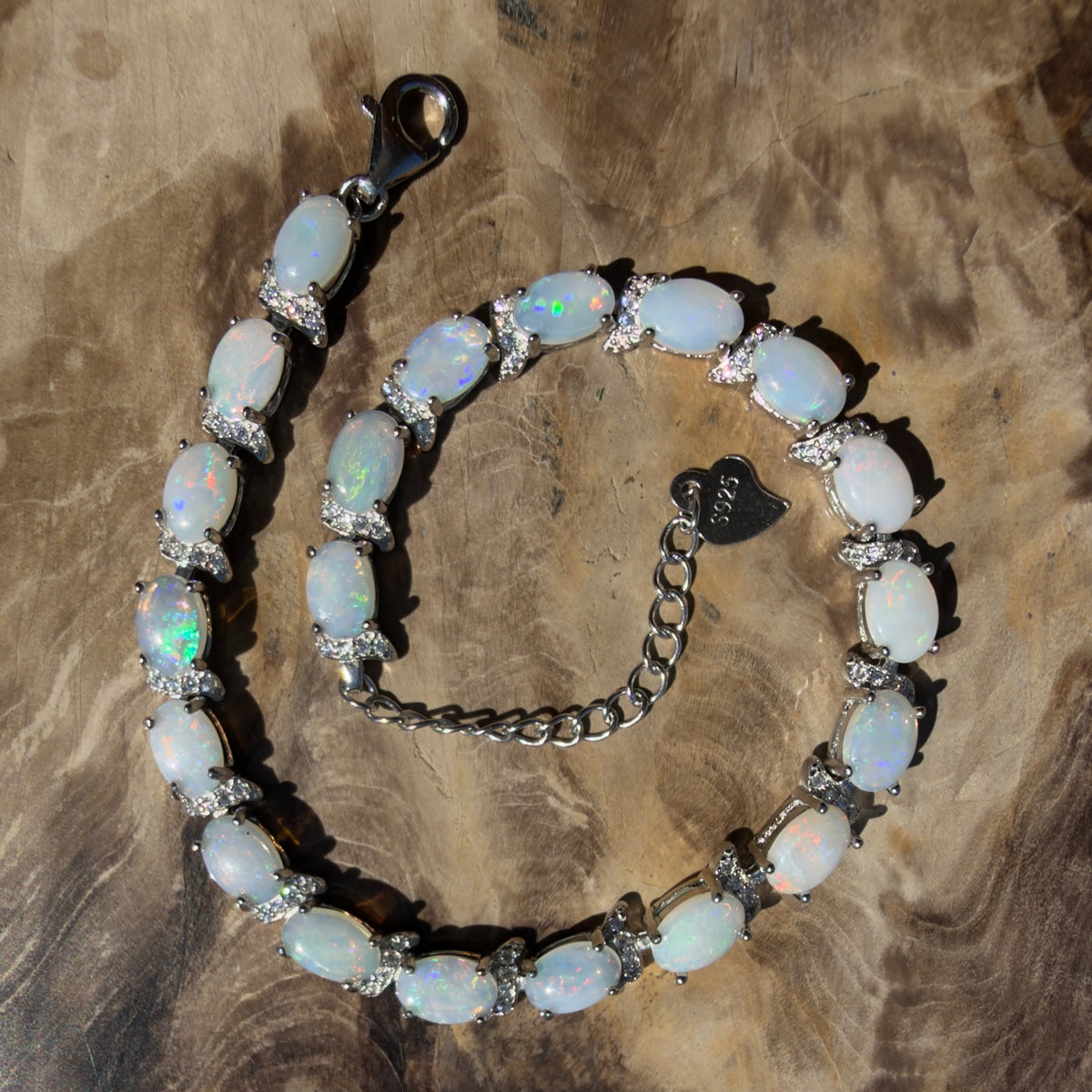 7.4ct Coober Pedy Opal Bracelet ~ 'Heron Island Rainbow' | 925 Sterling Silver | Solid Australian Opal