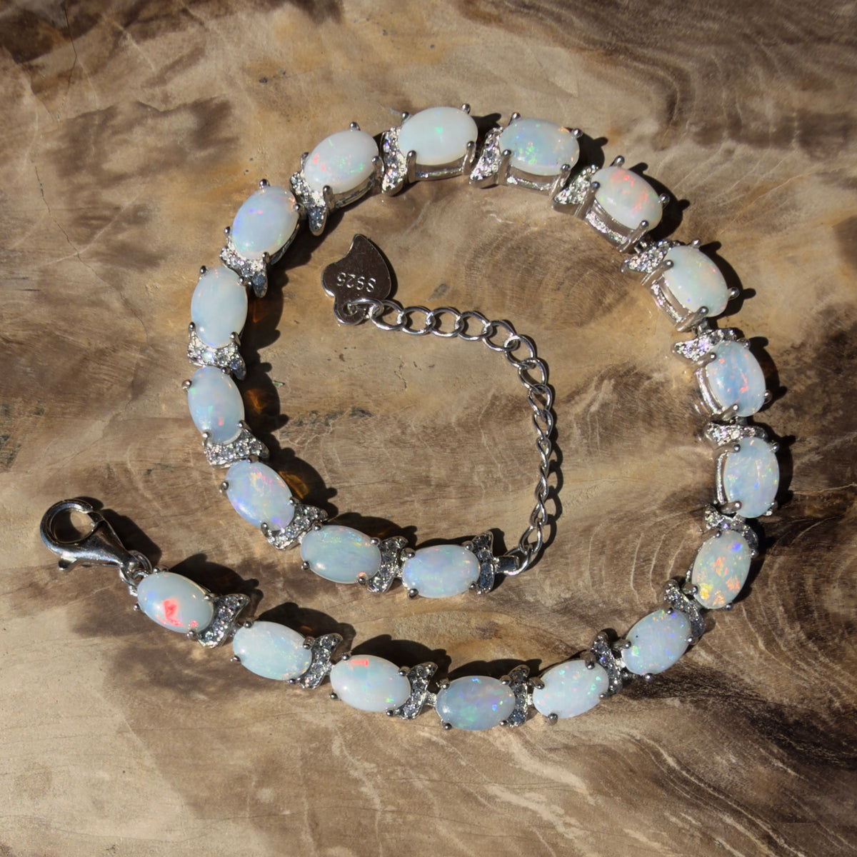 7.4ct Coober Pedy Opal Bracelet ~ 'Heron Island Rainbow' | 925 Sterling Silver | Solid Australian Opal