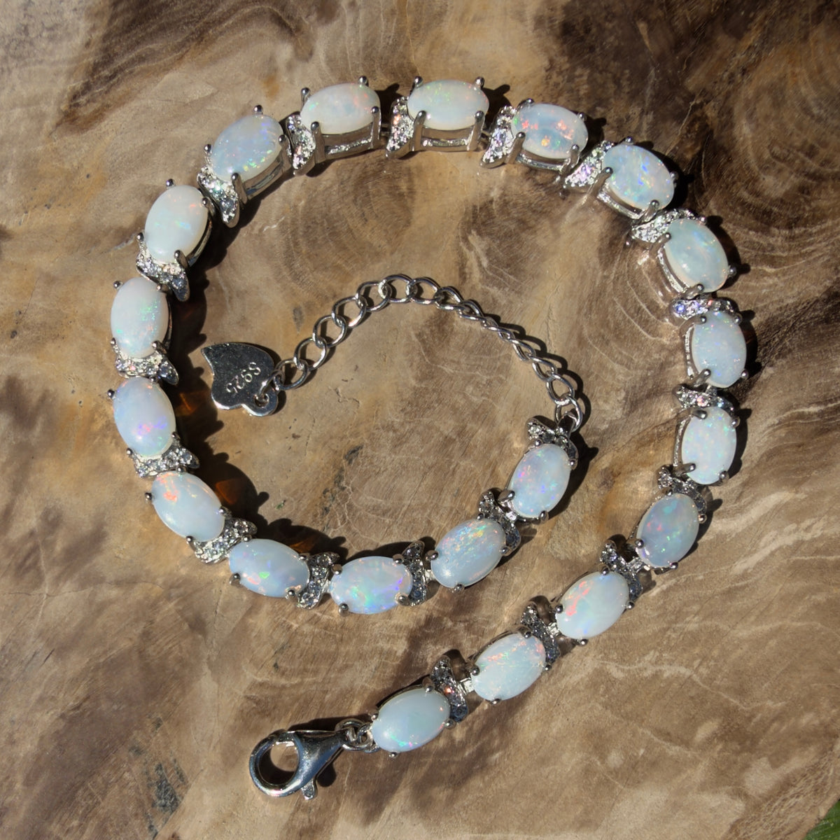 7.4ct Coober Pedy Opal Bracelet ~ 'Heron Island Rainbow' | 925 Sterling Silver | Solid Australian Opal