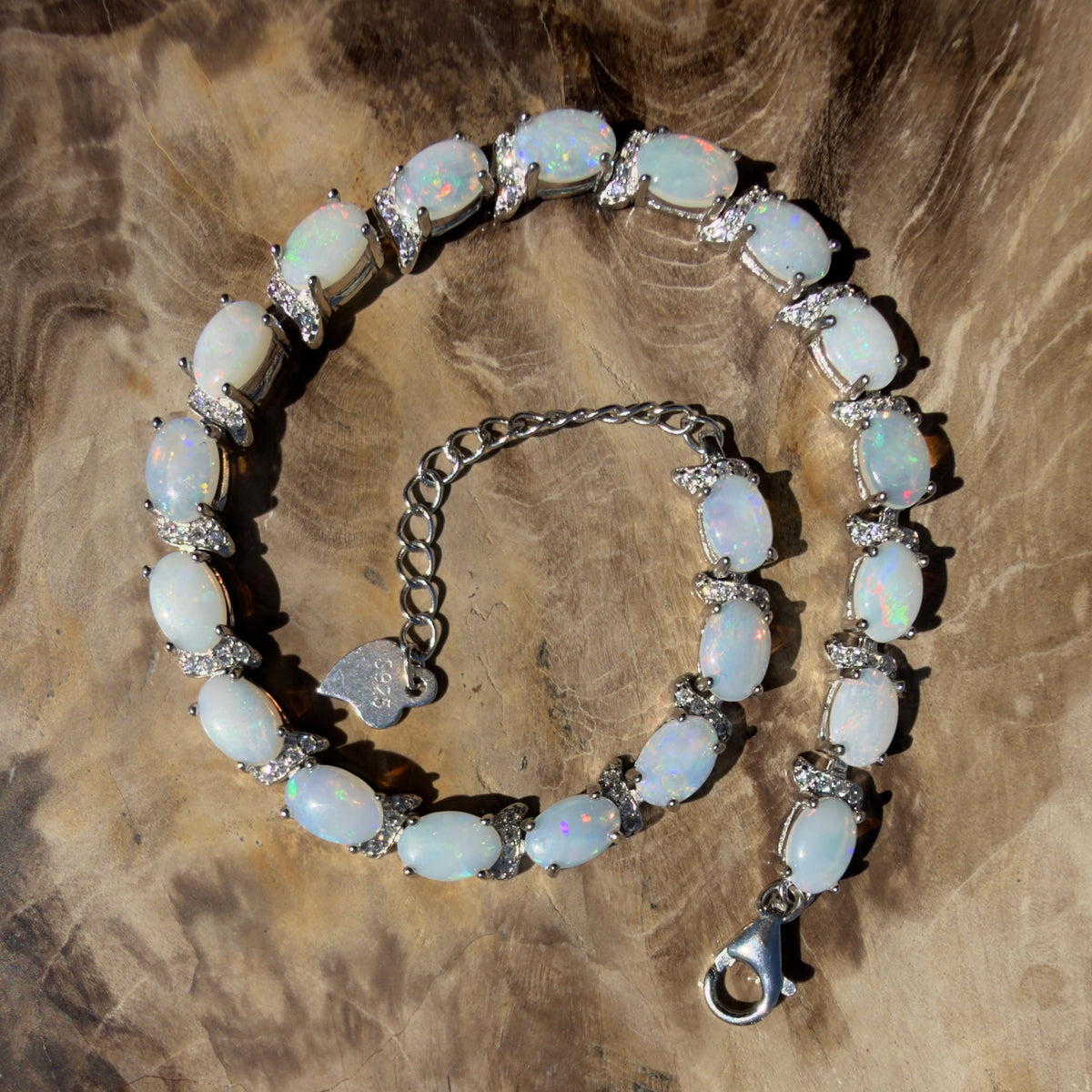 7.4ct Coober Pedy Opal Bracelet ~ 'Heron Island Rainbow' | 925 Sterling Silver | Solid Australian Opal