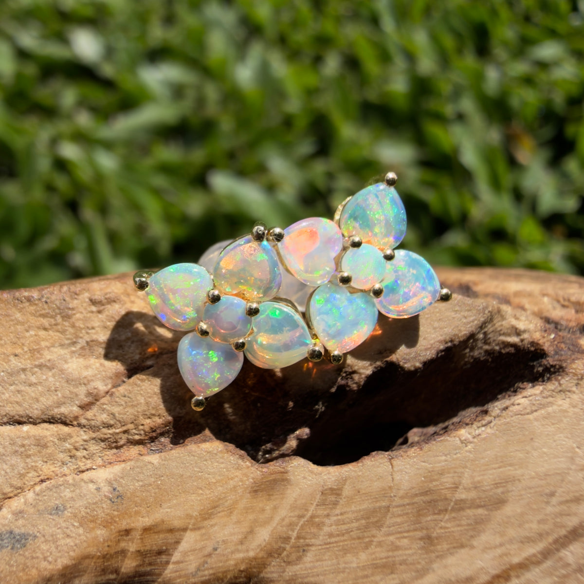 1.2ct Coober Pedy Opal Flower Stud Earrings ~ 'Adelaide Hills Blossom' | 9ct Yellow Gold | Solid Australian Opal