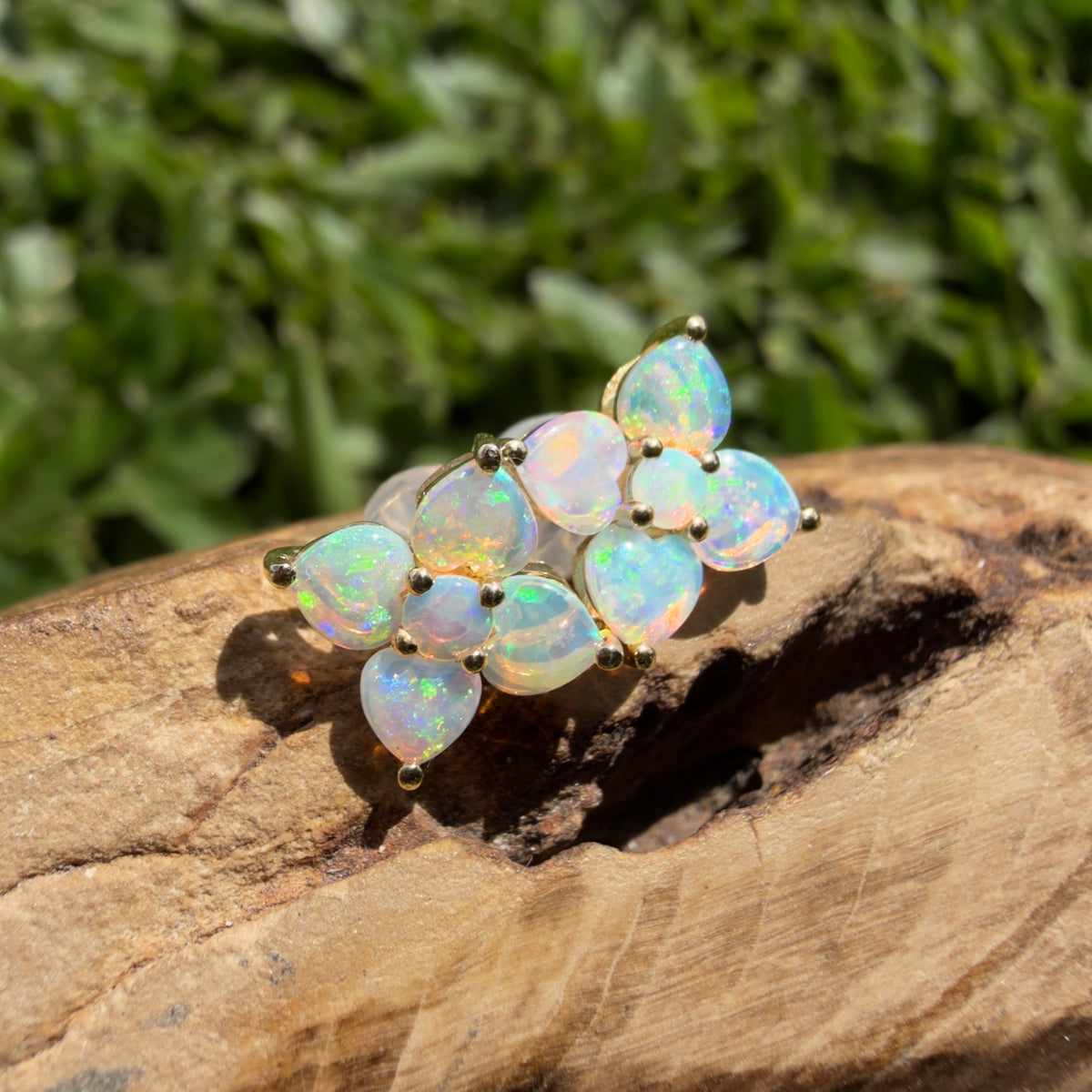 1.2ct Coober Pedy Opal Flower Stud Earrings ~ 'Adelaide Hills Blossom' | 9ct Yellow Gold | Solid Australian Opal