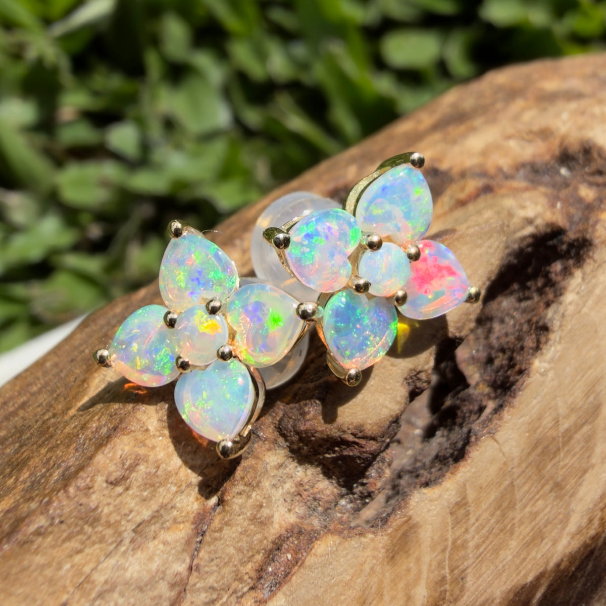 1.2ct Coober Pedy Opal Flower Stud Earrings ~ 'Adelaide Hills Blossom' | 9ct Yellow Gold | Solid Australian Opal