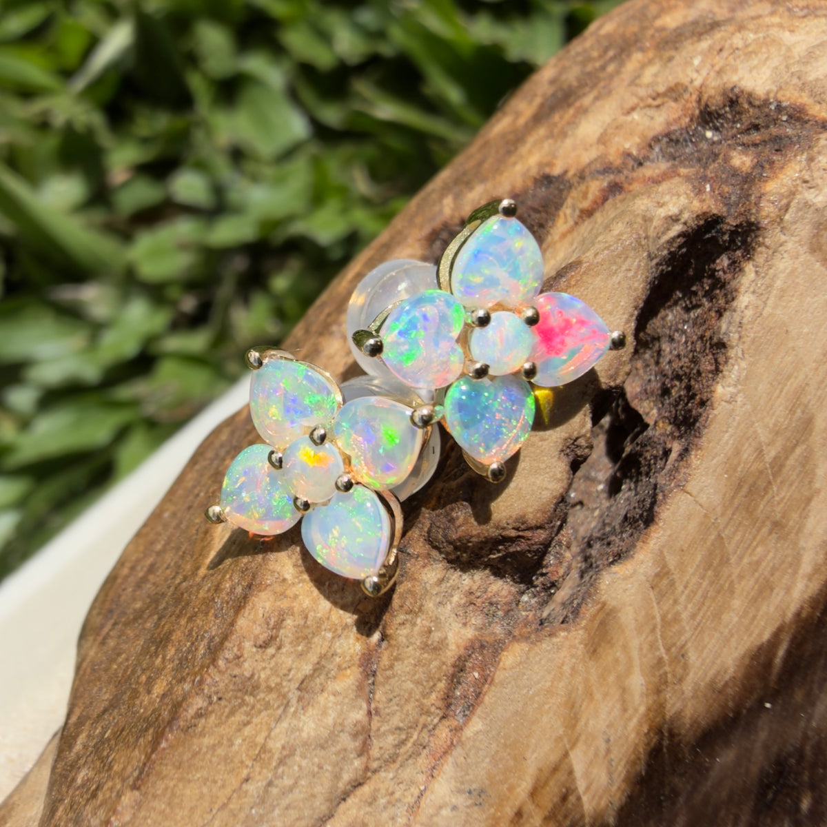 1.2ct Coober Pedy Opal Flower Stud Earrings ~ 'Adelaide Hills Blossom' | 9ct Yellow Gold | Solid Australian Opal