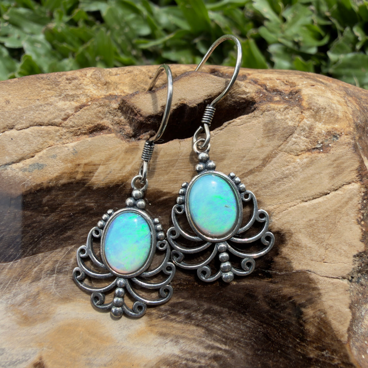 1.2ct Lightning Ridge Opal Filigree Hook Earrings ~ 'Stanthorpe Lace' | 925 Sterling Silver | Solid Australian Opal
