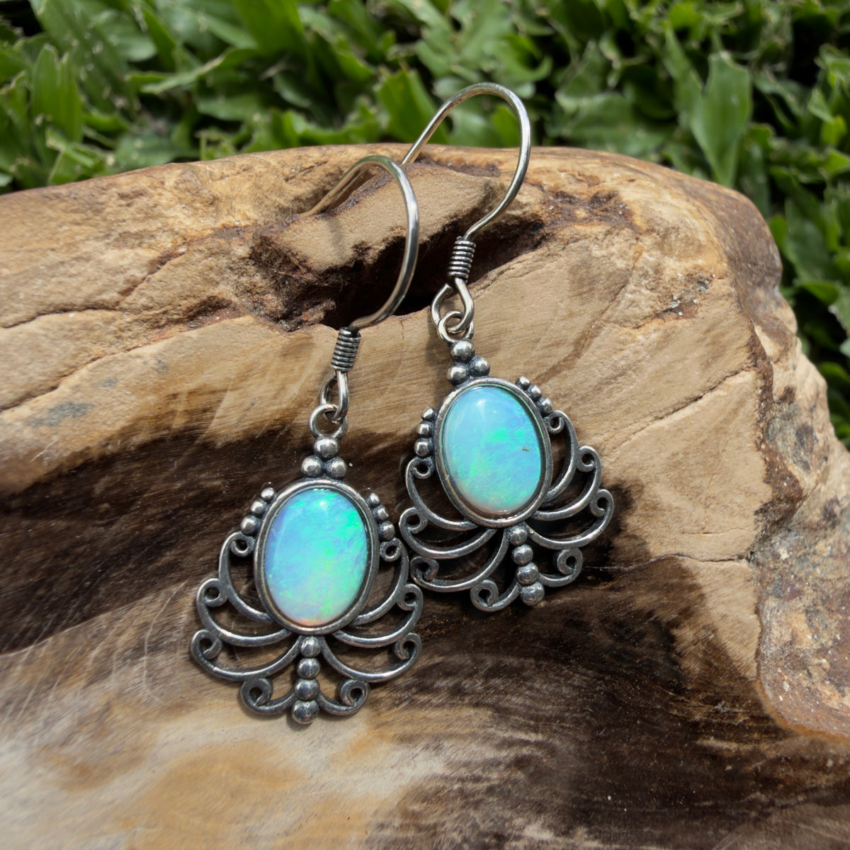1.2ct Lightning Ridge Opal Filigree Hook Earrings ~ 'Stanthorpe Lace' | 925 Sterling Silver | Solid Australian Opal