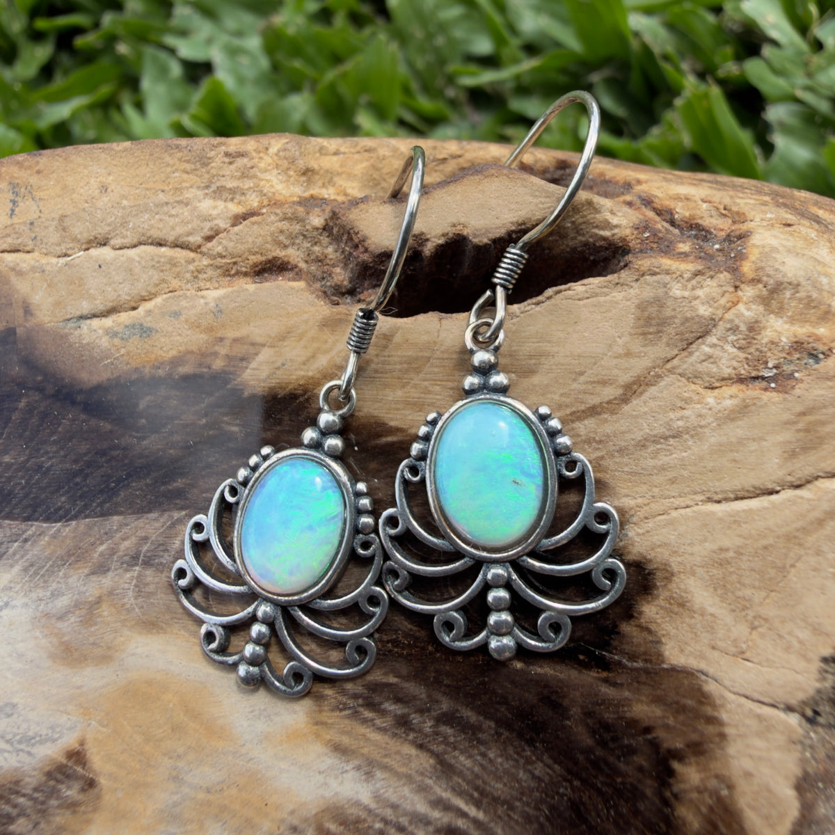1.2ct Lightning Ridge Opal Filigree Hook Earrings ~ 'Stanthorpe Lace' | 925 Sterling Silver | Solid Australian Opal