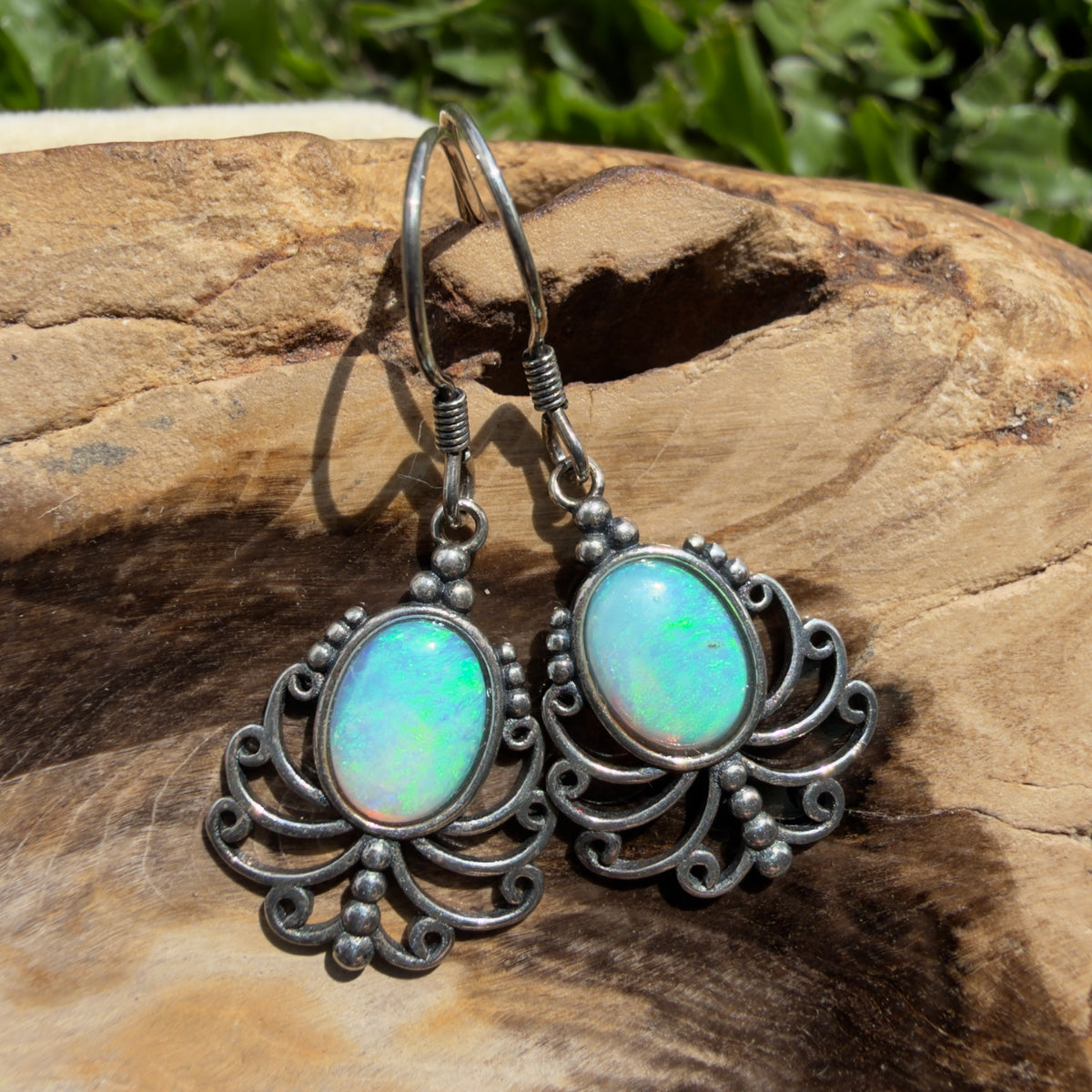 1.2ct Lightning Ridge Opal Filigree Hook Earrings ~ 'Stanthorpe Lace' | 925 Sterling Silver | Solid Australian Opal