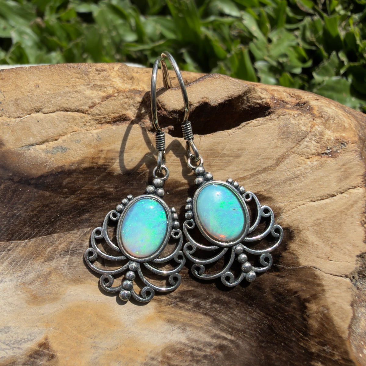 1.2ct Lightning Ridge Opal Filigree Hook Earrings ~ 'Stanthorpe Lace' | 925 Sterling Silver | Solid Australian Opal