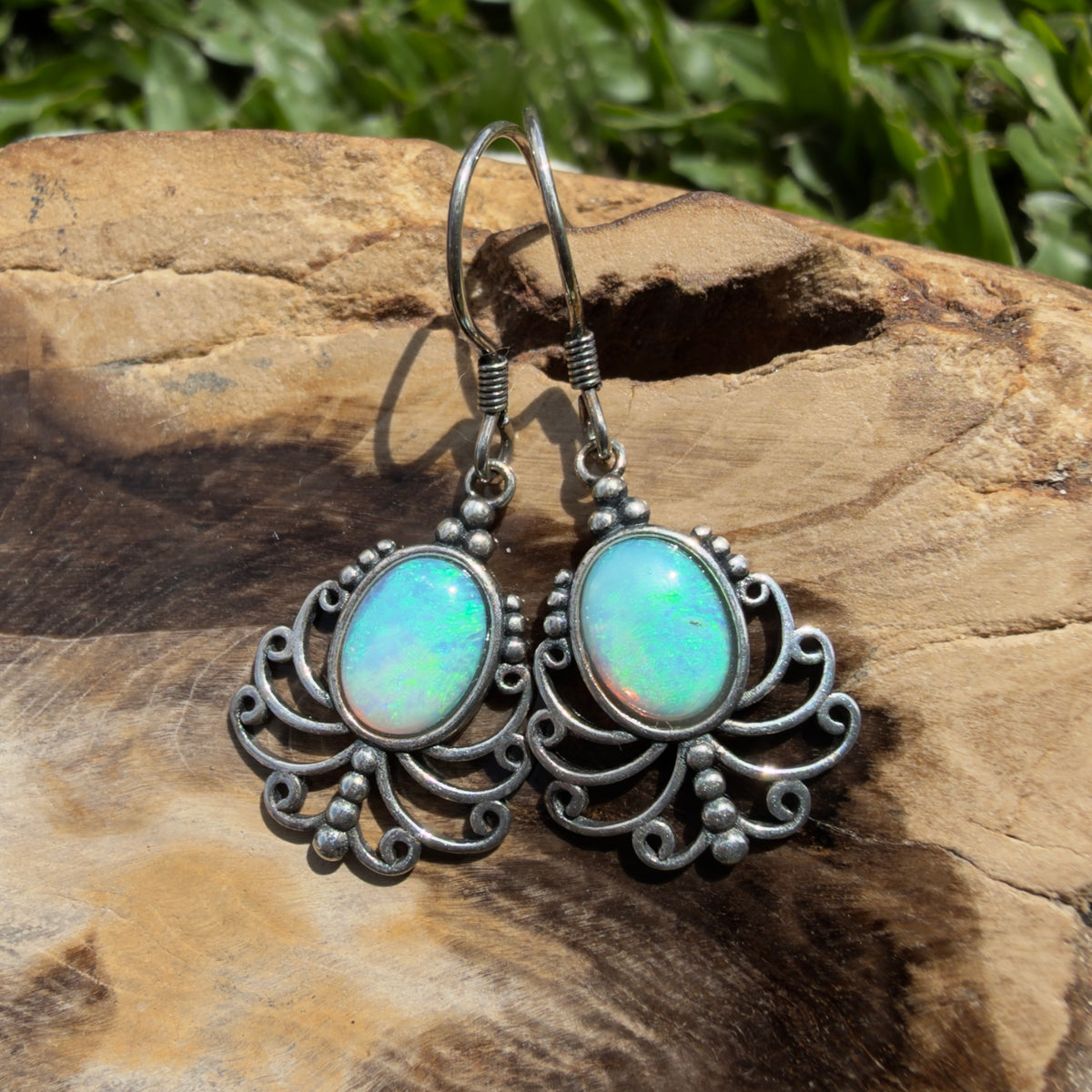 1.2ct Lightning Ridge Opal Filigree Hook Earrings ~ 'Stanthorpe Lace' | 925 Sterling Silver | Solid Australian Opal